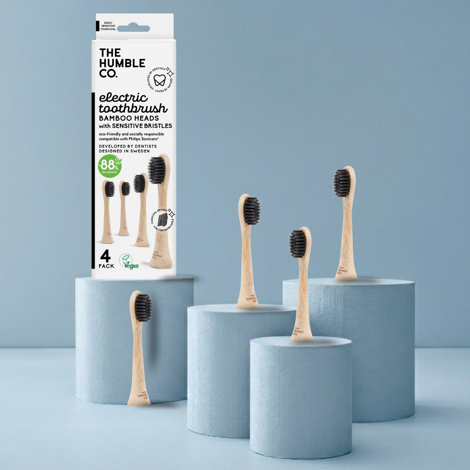 The Humble Co. Бамбукови глави с активен въглен за електрическа четка Philips Sonicare 4бр. - Чувствителен 