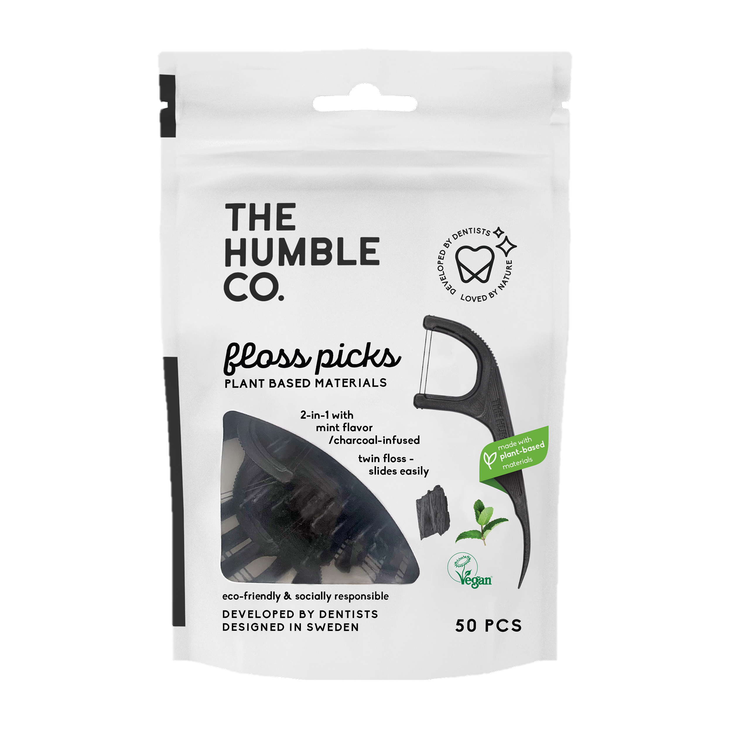 The Humble Co. Лъкчета за зъби с двоен конец 50бр - С активен въглен