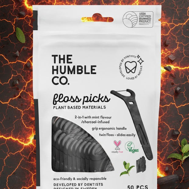 The Humble Co. Лъкчета за зъби Grip с двоен конец 50бр - С активен въглен 