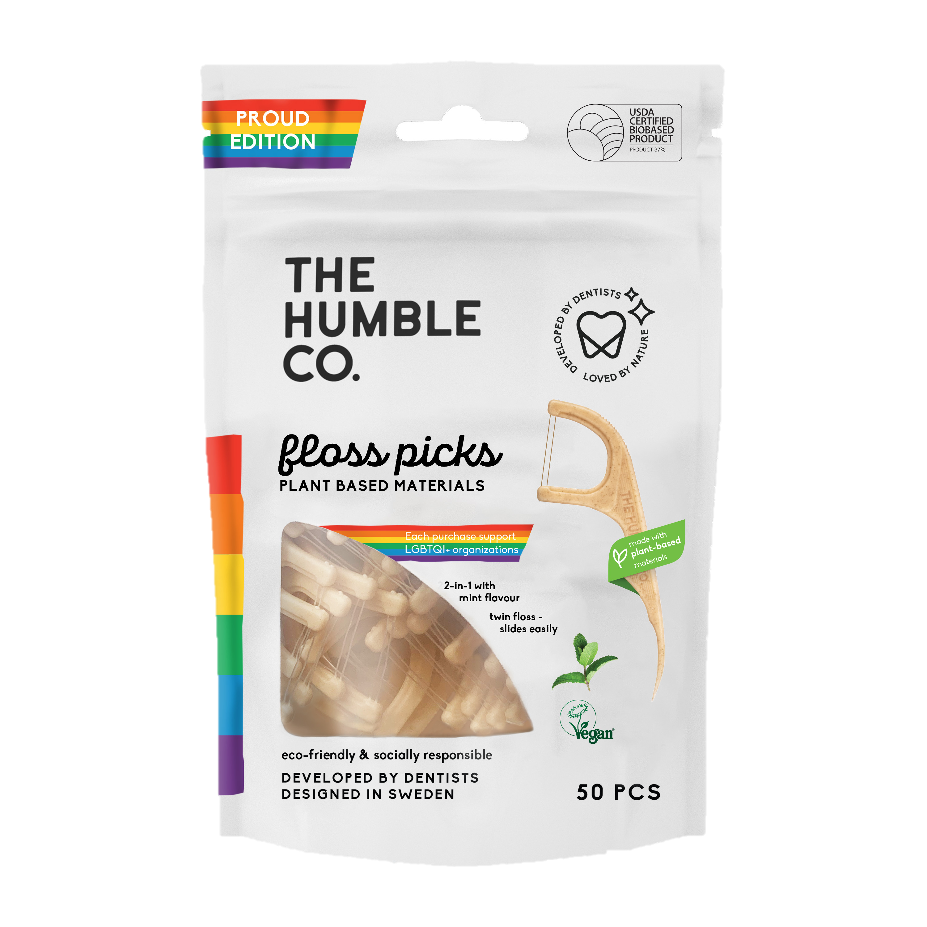 The Humble Co. Лъкчета за зъби с двоен конец 50бр - Дъга 