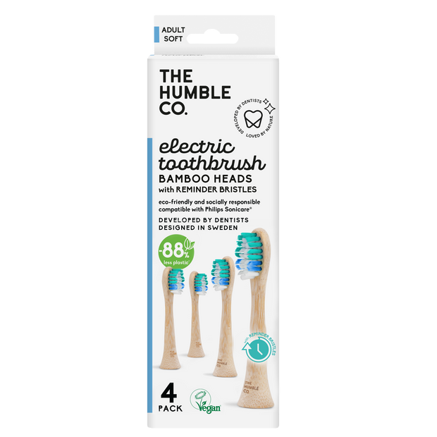 The Humble Co. Бамбукови глави с Reminder влакна за електрическа четка Philips Sonicare 4бр. - Мека 