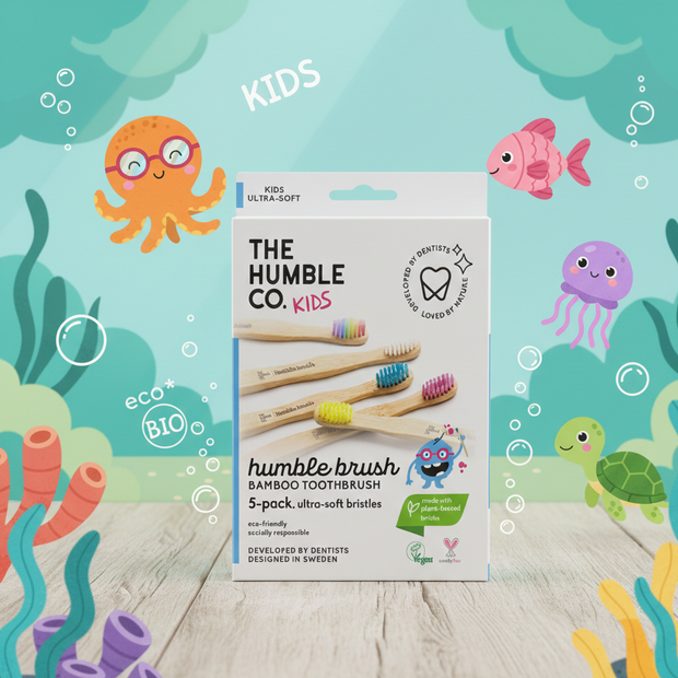 The Humble Co. KIDS Детски бамбукови четки за зъби: Комплект от 5бр Многоцветни - Sensitive 